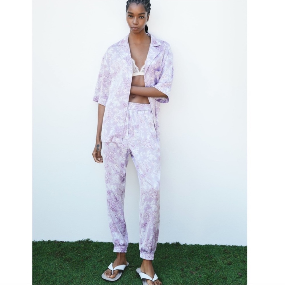 Silky flowy shirt and pant satin effect suit Zara New Size Small Large